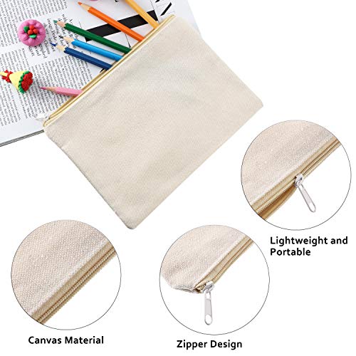 16 Pack Canvas Makeup Bags - Blank Zipper Pouches for DIY Crafts & Travel Toiletry Storage (Beige)