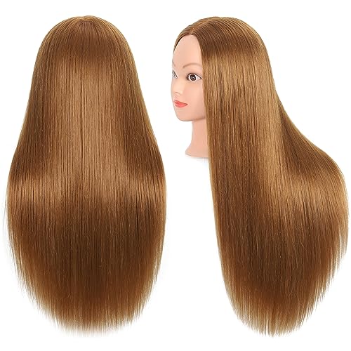 Mannequin Head with 80% Real Human Hair 26''-28"Cosmetology Mannequin Doll Head to Practice Hair Styles Hairdresser Practice Braiding Head(27# Light Brown)