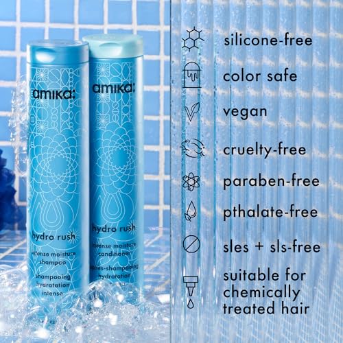 amika hydro rush intense moisture conditioner with hyaluronic acid, 275ml
