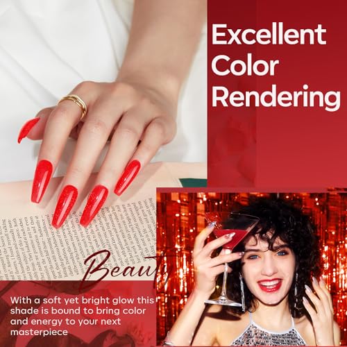 modelones Poly Nail Gel Set, 6 Colors Popular Red Collection Bright Wine Burgandy Glitter Poly Extension Gel Dark Bloody Red Builder Starter Home DIY Manicure Nail Art Gift
