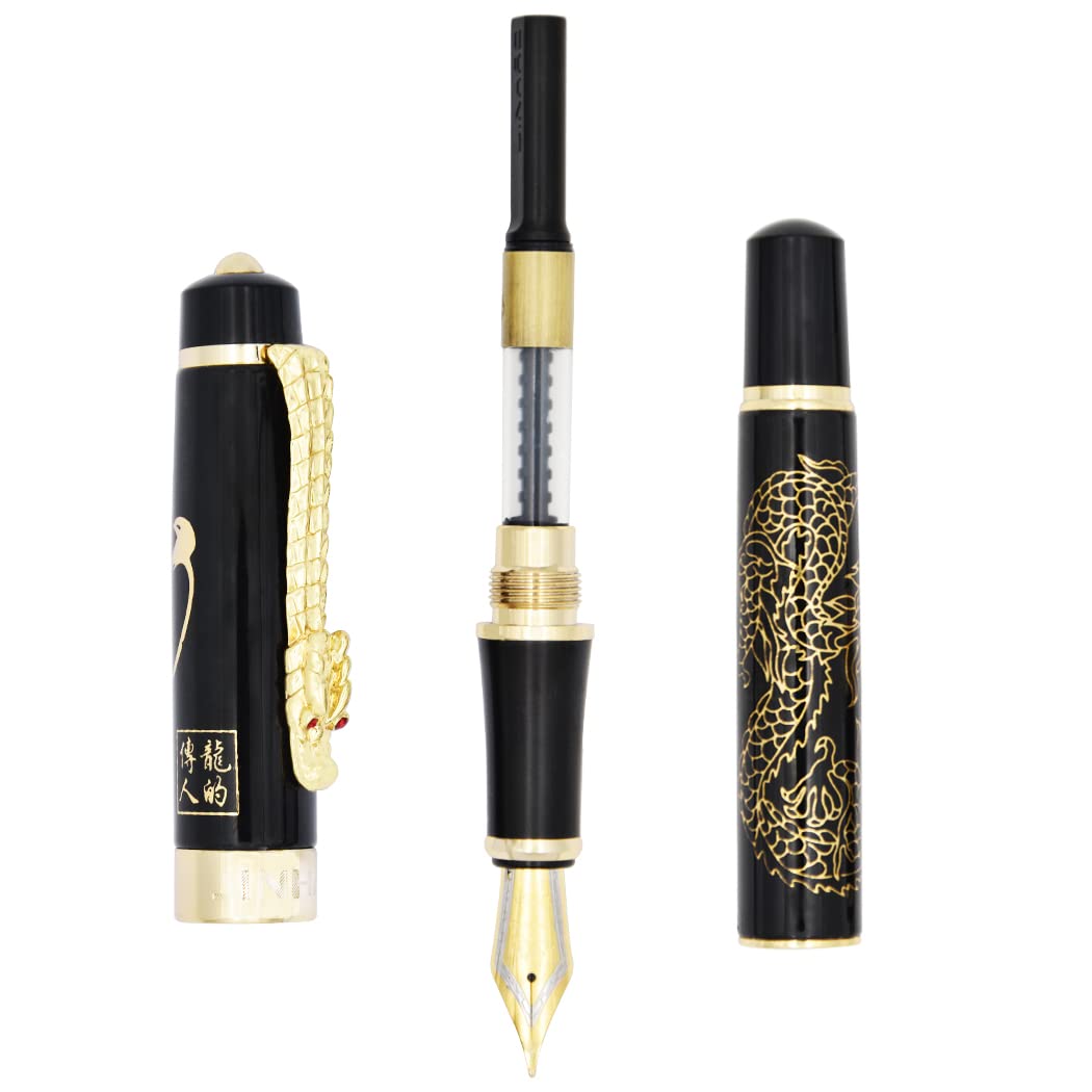 Gullor Fountain Pen Descendants of the Dragon/Loong Black with Golden Dragon pattern & Chinese Characters
