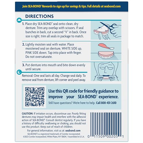 Sea Bond Secure Denture Adhesive Seals, Original Uppers, Zinc-Free, All-Day-Hold, Mess-Free, 30 Count (Pack of 1)