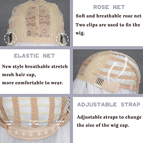 MERISIHAIR Short Bob White Wig with Bangs Silver White Short Wigs for Women Straight Bob White Cospaly Hair Wig for Daily Party Halloween