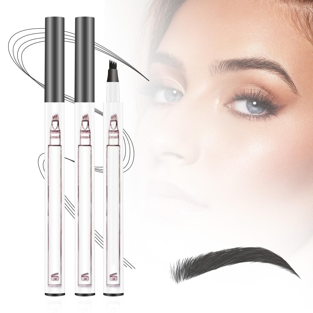 2 Pcs 3D Waterproof Magic Eyebrow Pencil, Upgrade Eyebrow Microblading Pen 4 Tipped Precise Brow Pen, Long-Lasting Fine Stroke Microblade Eyebrow Pencil (Gray)