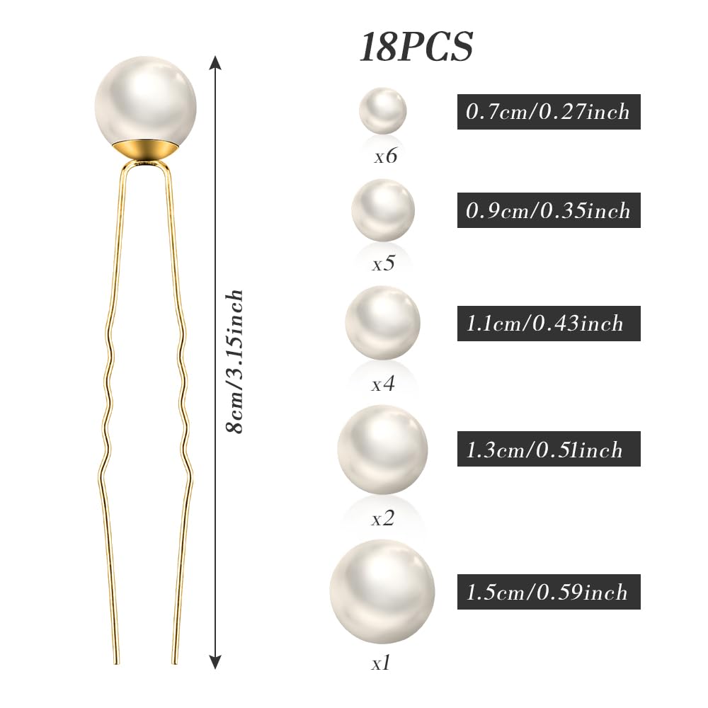 Dayofun 18 Pieces Wedding Pearl Hair Pins, U Pearl Shaped Hair Accessories for Brides Bridesmaids Women, Gold