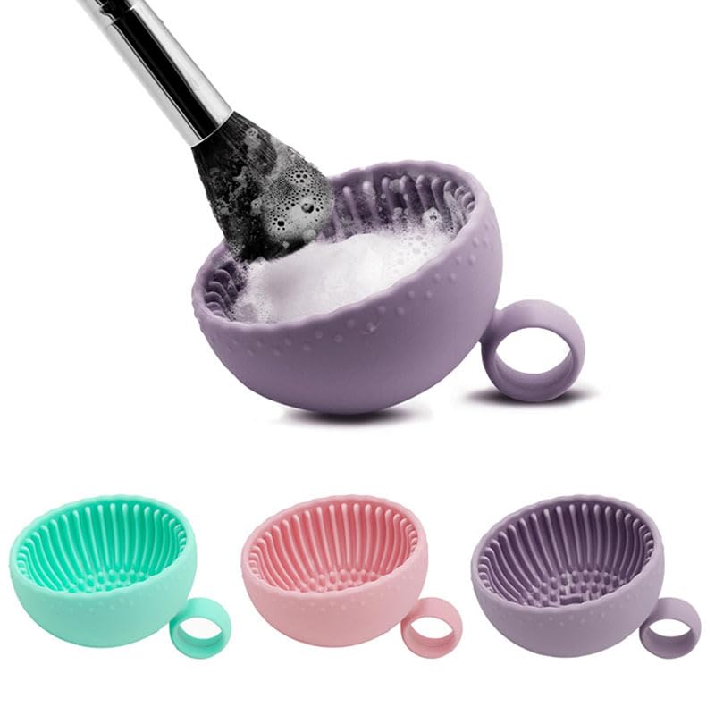 1pc Makeup Brush Cleaning Bowl, Solid Color Silicone Scrubber Pad, Silicone Makeup Brush Cleaner Bowl, Brush Cleaning Mat For Cleaning Eyebrow Facial Brow Blush Eye Brushes (Purple)