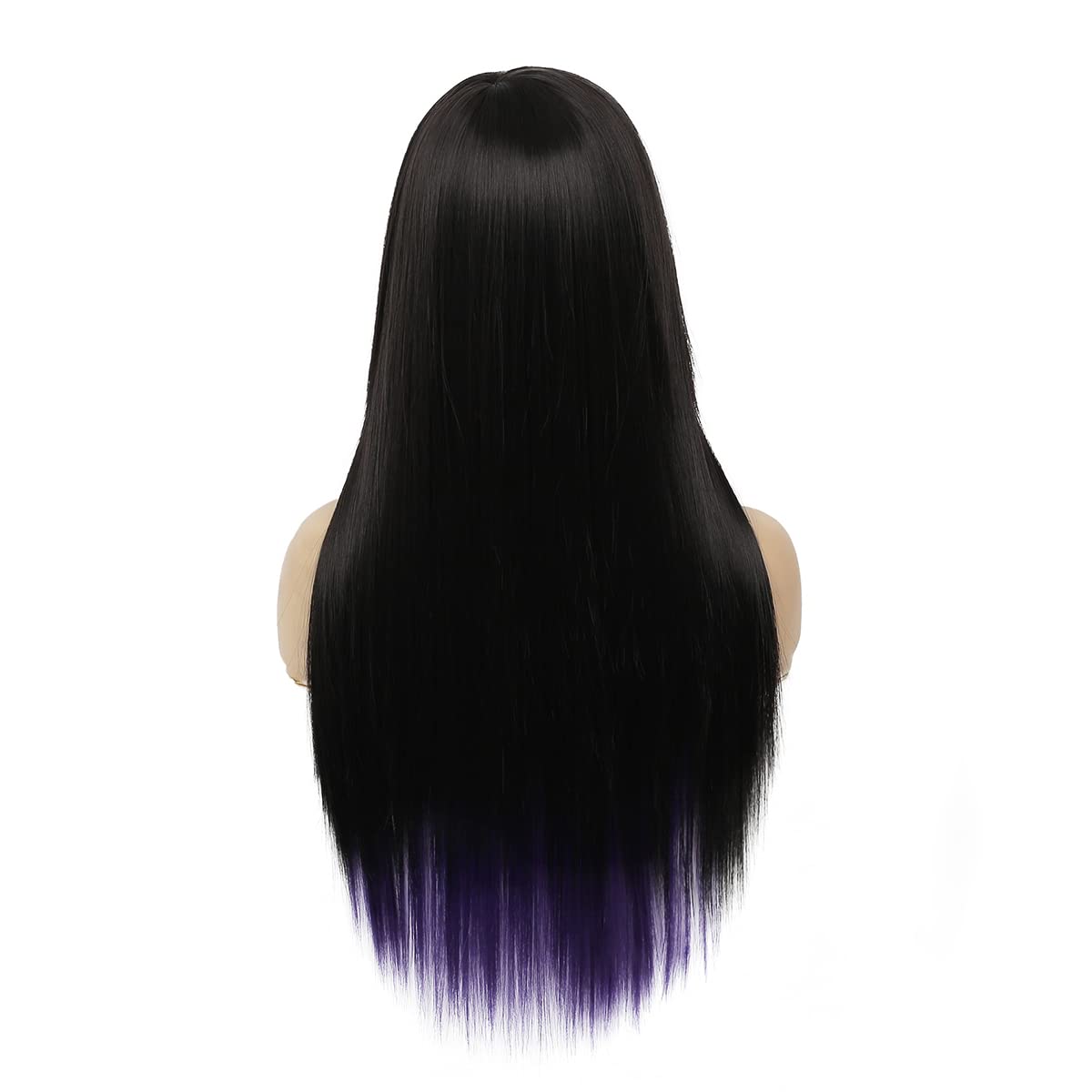 Silky Straight Long Red Black Wig with Side Bangs - Heat Resistant Synthetic Hair for Halloween