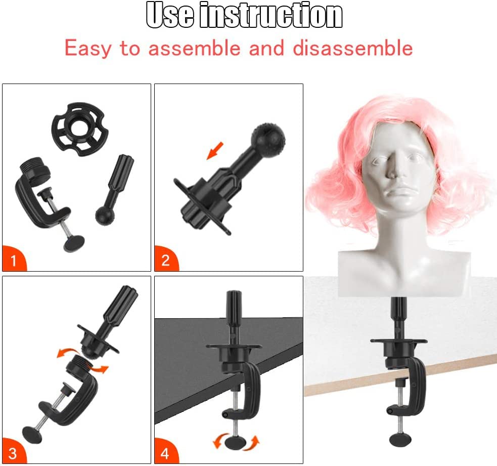 Teenitor Wig Mannequin Head Stand, 2 Pack Cosmetology Manikin Stand Mannequin Head Holder Clamp Black Wig Stand Holder