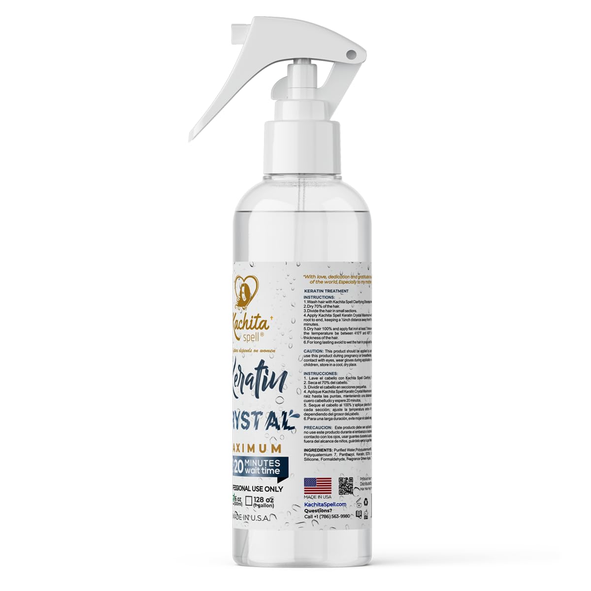 NEW Keratin Crystal Maximun Kachita Spell 20 min Express HairTreatment 16 floz long Lasting Blowout Professional Results Straightening and Smoothing Queratina Keratina (16 oz)