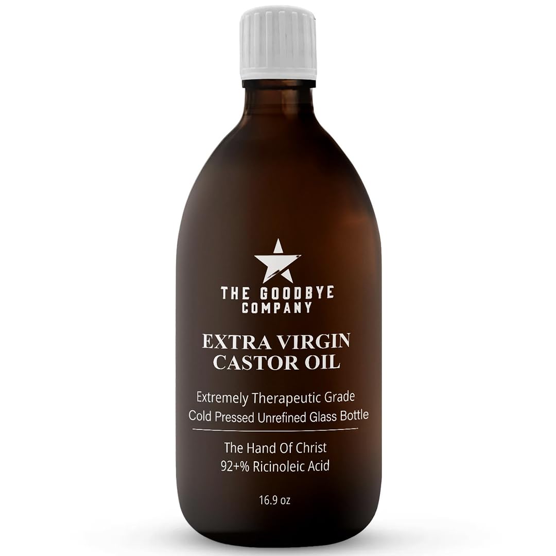 Castor Oil USDA Certified Organic Glass Bottle Pure Cold-Pressed (500 ml) 100% Natural Virgin Castor Oil Unrefined Moisturise Skin Hair Growth Eyelashes, Hexane & BPA Free 16.90 Ounces
