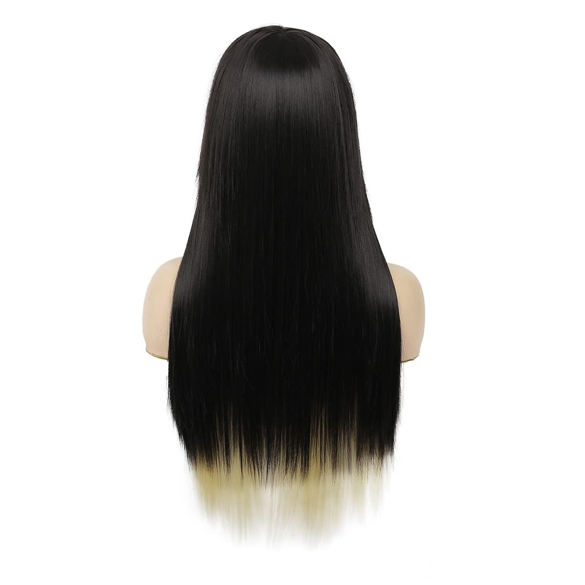 Silky Straight Long Red Black Wig with Side Bangs - Heat Resistant Synthetic Hair for Halloween