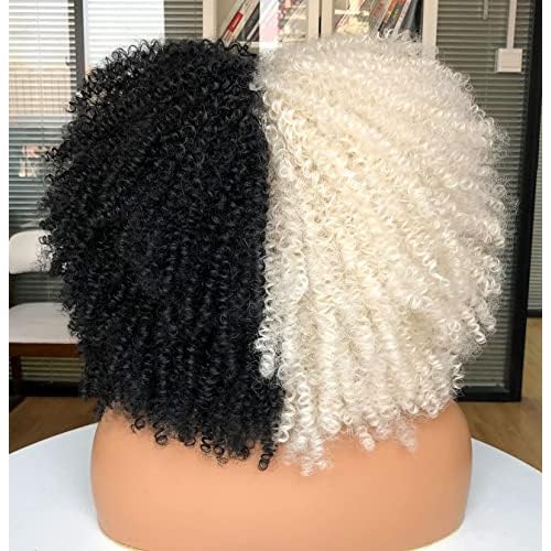 Curly Wig with Bangs for Black Women Short Kinky Curly Wig 14inch Afro Hair Halloween Party Christmas Cosplay Wigs (F1B/60)