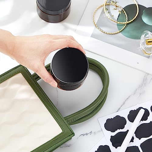 Dandat Amber Plastic Jars with Lids Refillable Round Storage Container with Labels and Pen Christmas Small Empty Travel Jar for Lotion Gel Essential Oil Body Powders Ointments(4 oz, 121 Pcs)