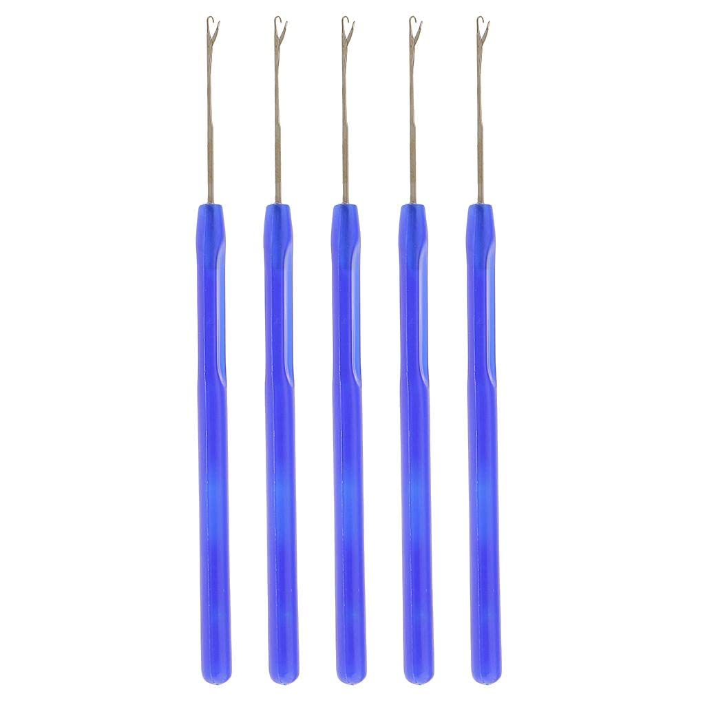 5-Piece Professional Microlink Hair Extension Tool Kit | Easy to Use, Rust- Stainless Steel Pulling Hooks | Save Time, Perfect for Hair Feathers | Hair - Blue