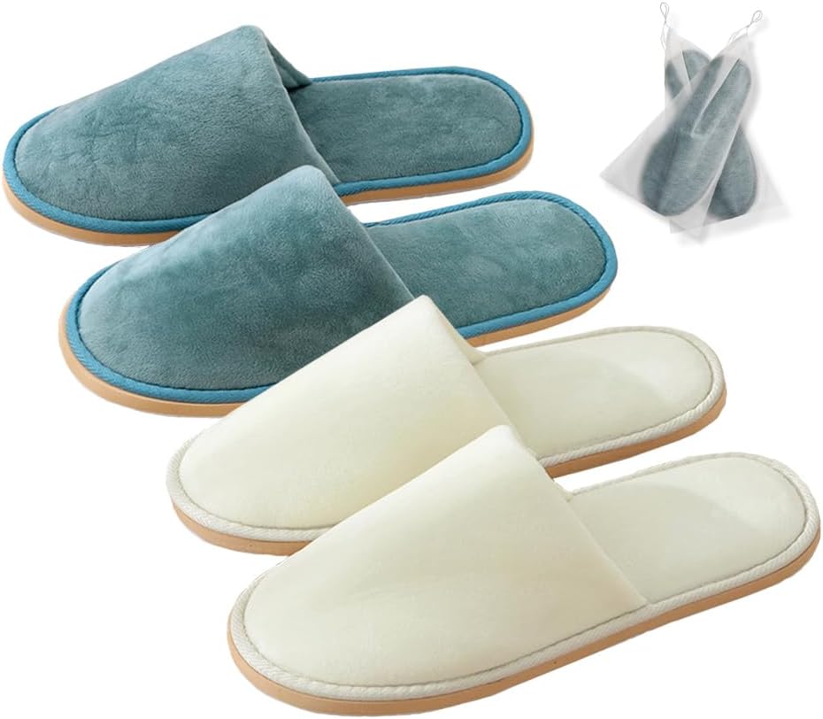 Non-Slip Disposable Slippers - 2-6 Pairs, Washable Velvet Closed Toe for Guests, Hotel & Spa