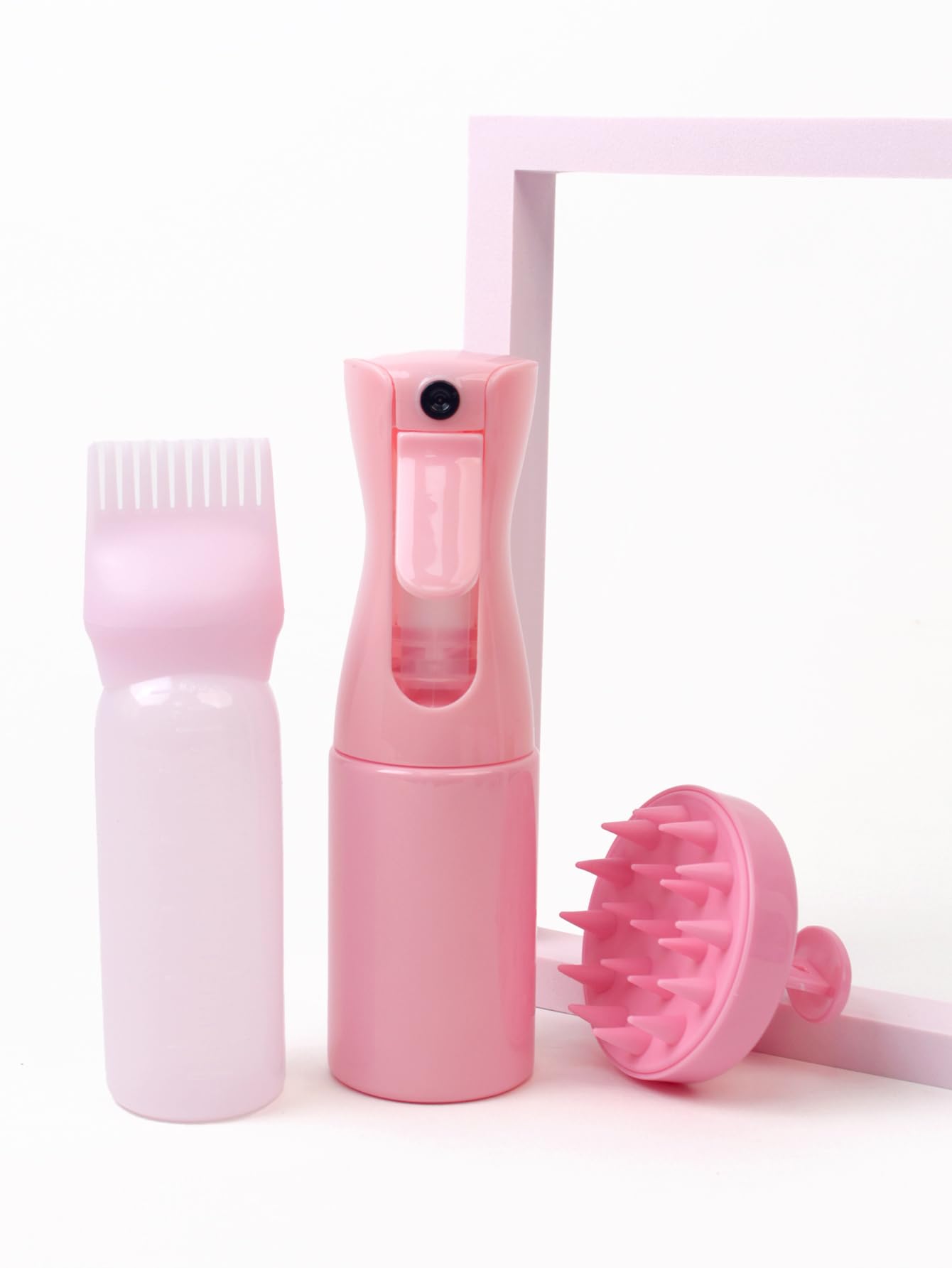 Hair Scalp Brush Continuous Spray Bottle Hair Oil Applicator Bottle for Hairstyling (Pink)