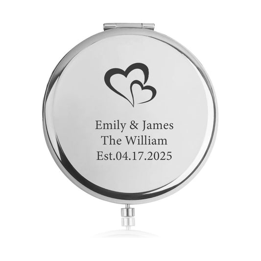Personalised Mirror for Women, Engraved Compact Mirror with Name, Portable Makeup Mirror, Perfect for Wife, Mom, Grandma, Sister, Ideas, Travel-Friendly Cosmetic Mirror (A-Silver)