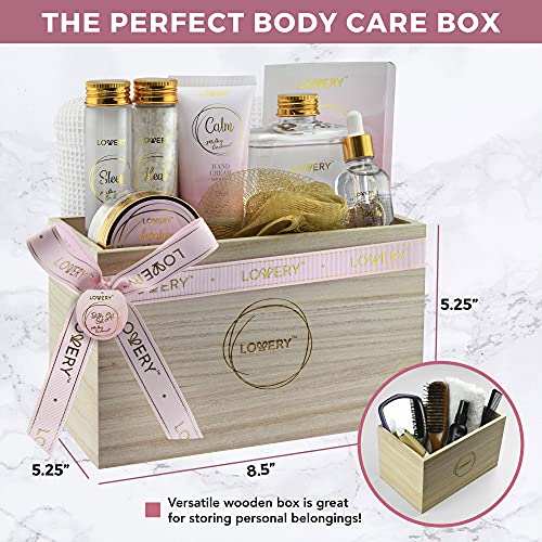 Luxury Bath Gift Set - Home Spa Gift Basket with Milky Coconut Scent, Vitamin E & Shea Butter with Shower Gel, Bath Salt & Crystals, Body Scrub, Hand Cream, Body Oil, Bath Pillow, Wooden Crate & More
