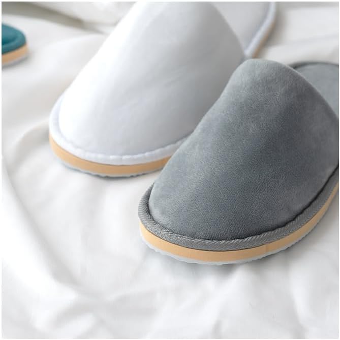 Non-Slip Disposable Slippers - 2-6 Pairs, Washable Velvet Closed Toe for Guests, Hotel & Spa