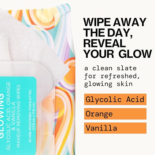 Pacifica Beauty | Glowing Makeup Remover Wipes | Gycolic Acid, Coconut Water, Aloe Infused | Daily Cleansing + Exfoliating | Clean Skin Care | Plant Fiber Facial Towelettes | 4 Count | Vegan