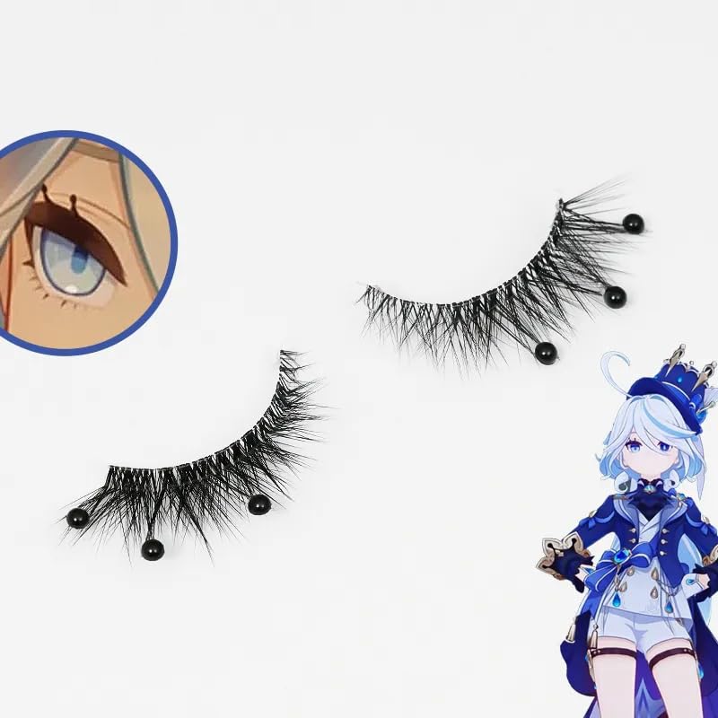 KIRA KIRA Furina Eyelashes Genshin Impact Cosplay Focalors Black False Eyelashes With Rhinestones Doki Furina Fontaine Eyelashes Cosplay Accessories Props
