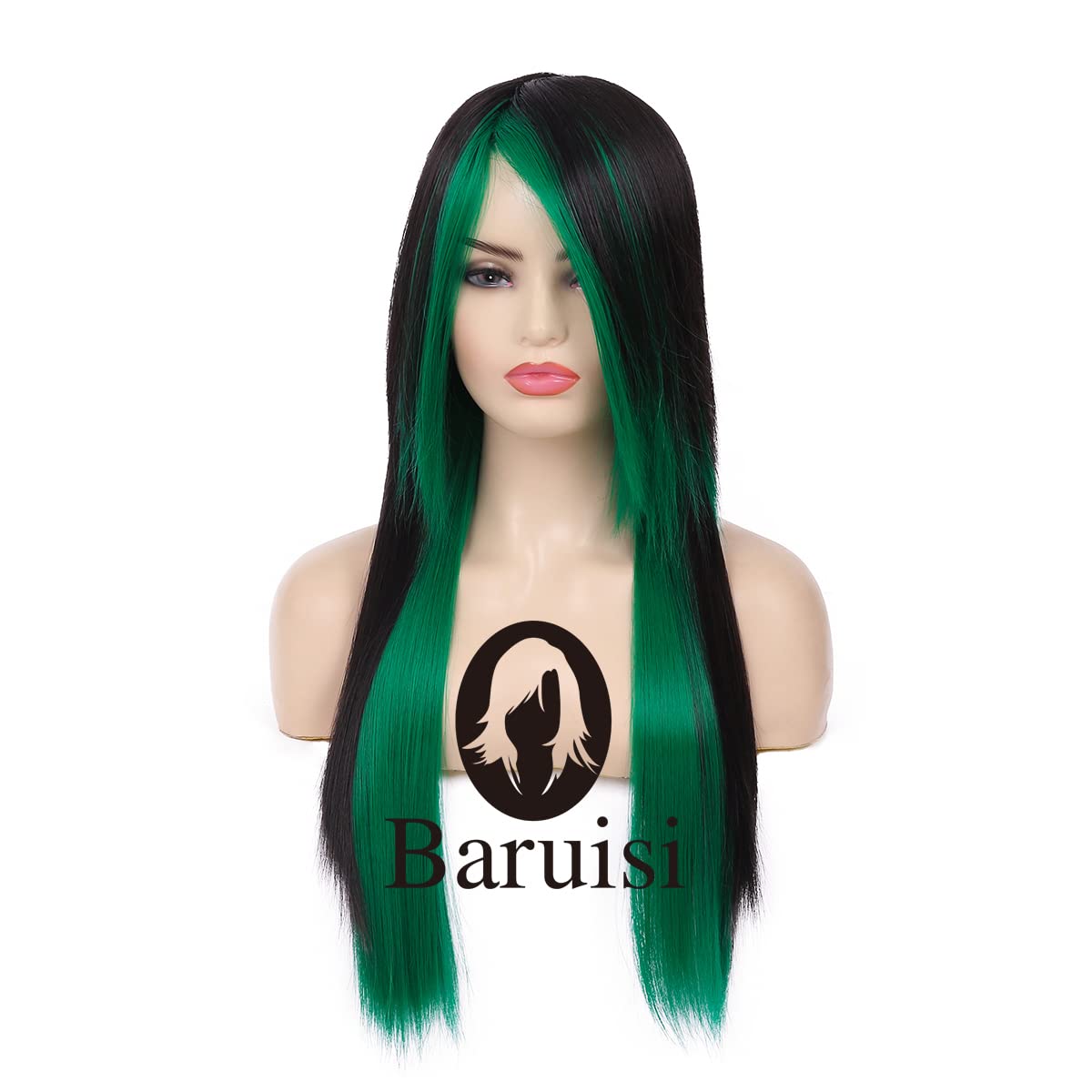 Silky Straight Long Red Black Wig with Side Bangs - Heat Resistant Synthetic Hair for Halloween
