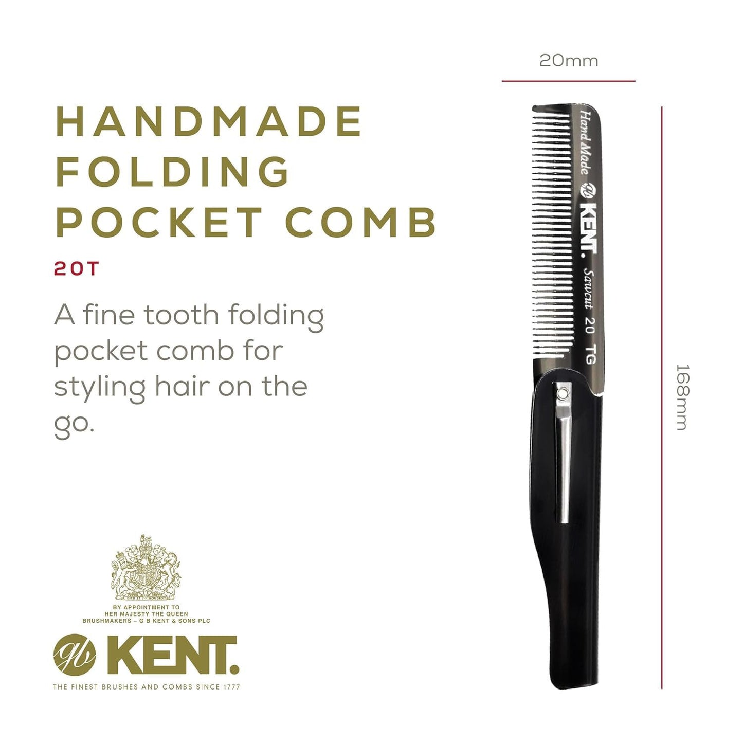 Kent Set Men's Hair Combs - 81T X-Small & 20T Folding Fine Tooth Grooming Kit for Hair, Beard & Mustache - Handmade in England