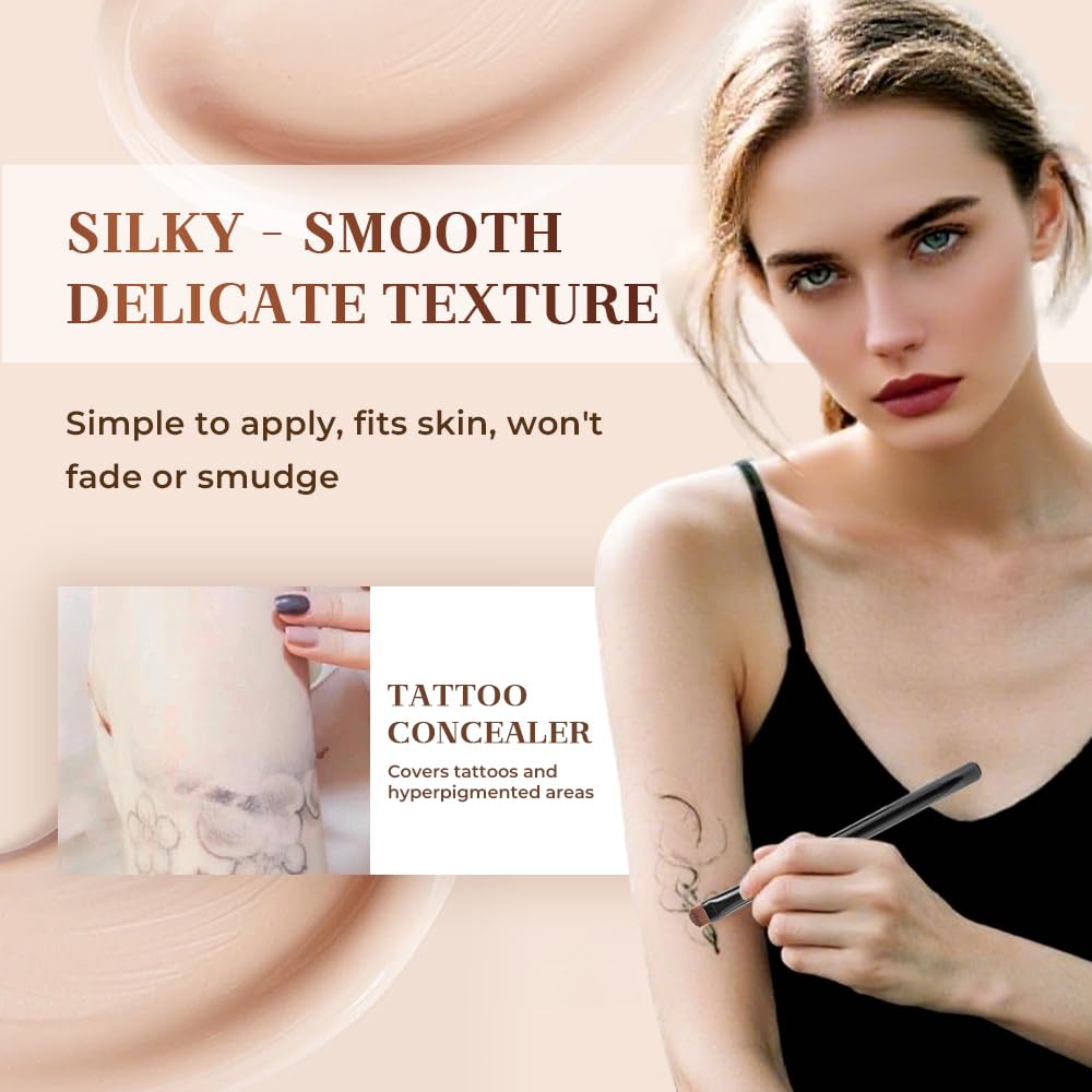 Tattoo Cover Up Makeup Waterproof, 2025 New 2 Colors Full Coverage Concealer for Tattoos, Tattoo Concealer Makeup Full Coverage Concealing Cream, Scars & Dark Spots, Sweatproof (3 pcs)