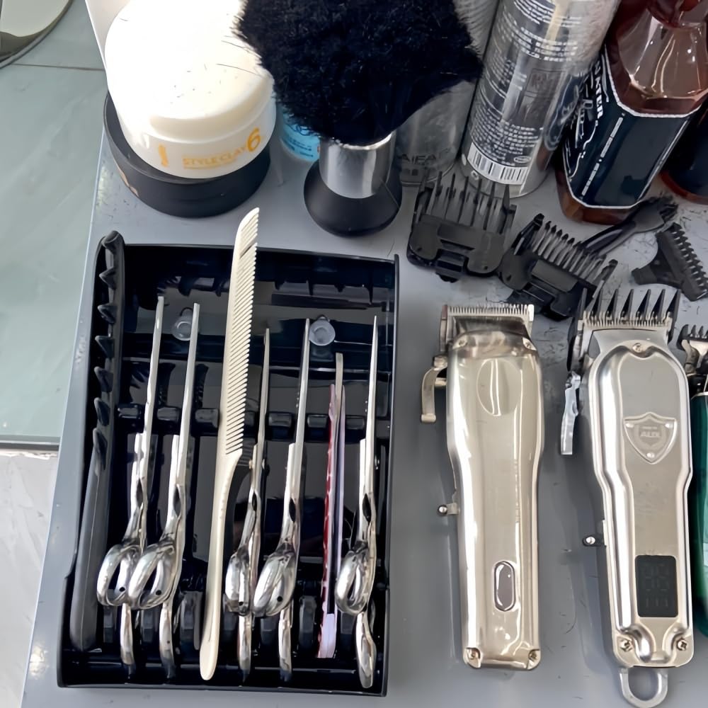 Tujuna Professional Salon Holder Racks Barber Shop Shears Stand Organizer Storage Tray, ABS Scissors Storage Tray Available for 6 Scissors (Black)