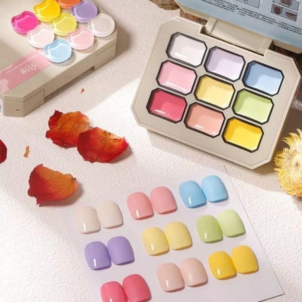 Creamy Colorful Nail Polish Set, olid Cream Gel Polish Palette, for Women&Girls&Friend DIY Home,Nine-Square Grid Solid Gel Glue Nail Polish (B)