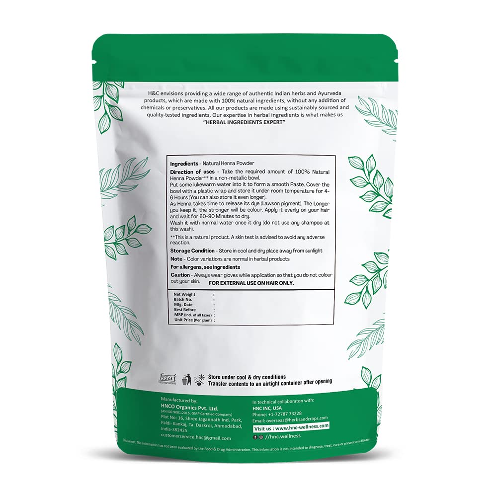 H&C 100% Natural and Pure Henna Powder/Lawsonia Inermis 227 gms (1/2 LB) for Hair