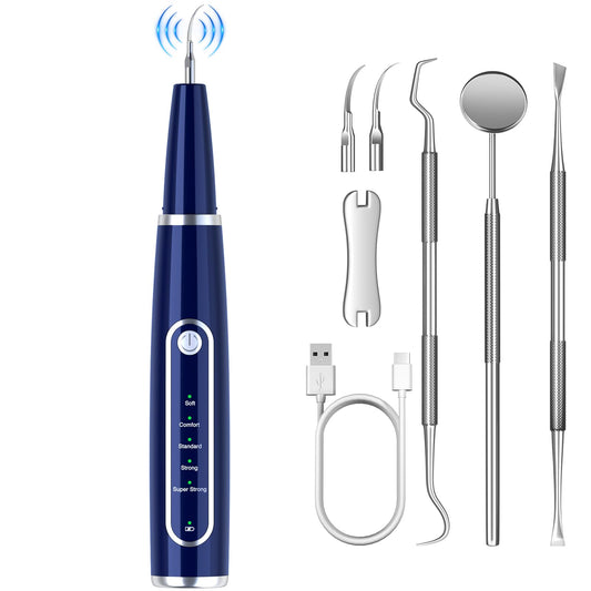 lovewo Plaque Remover for Teeth, Teeth Cleaning Tools with LED Light Tartar Remover 5 Modes Teeth Cleaning Kit, Blue
