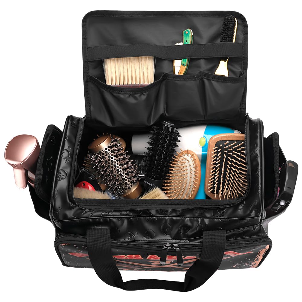 CestoMen PRO Large Capacity Barber Bag - Multi-Pocket Salon Organizer with Protective Lining, Thermal Pockets & Scissor Holder, Waterproof PU Leather for Hair Stylists & Personal Grooming (Black)