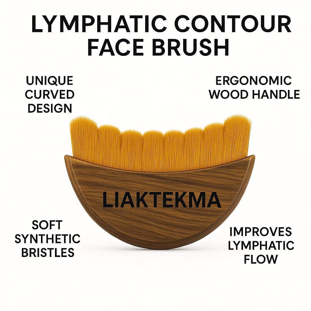 Lymphatic Contour Face Brush – Lymphatic Drainage Tool with Ergonomic Wooden Handle for Dry Brushing, Jawline Sculpting, Facial Massage, Puffiness Reduction & Fatigue Relief for Glowing Skin (1 pcs)