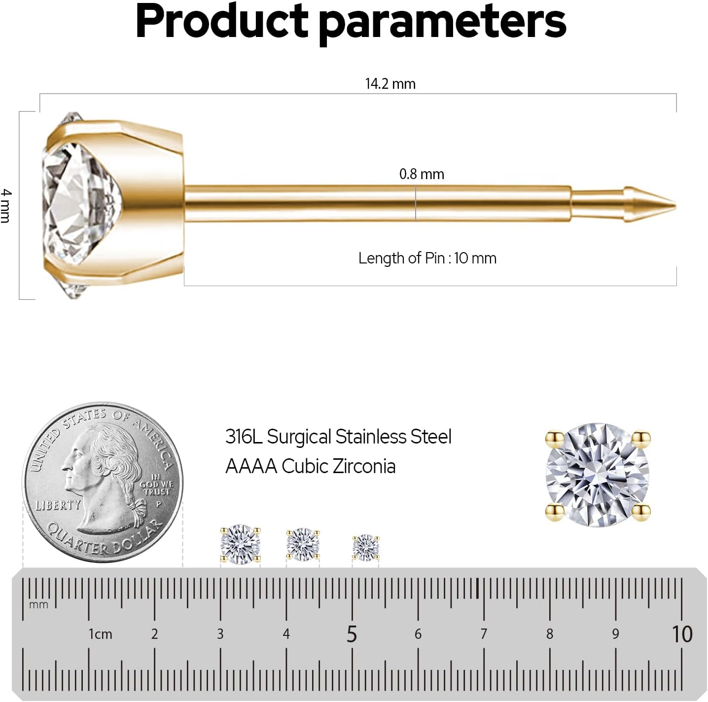 At-Home Ear Piercing Kit - Disposable Gun with 316L Surgical Steel & 4mm CZ Earrings | 4 Pack