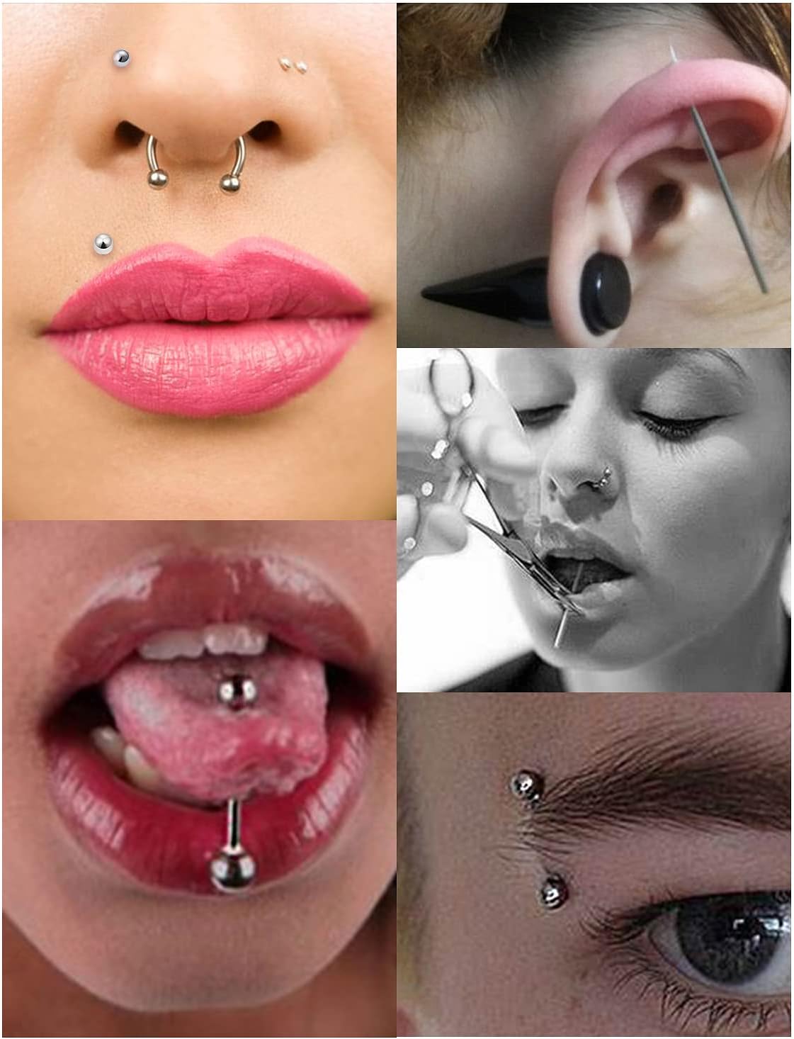 316L Surgical Steel Body Piercing Tools Kit - 9 Styles for Nose, Septum, Lip, Tongue & More