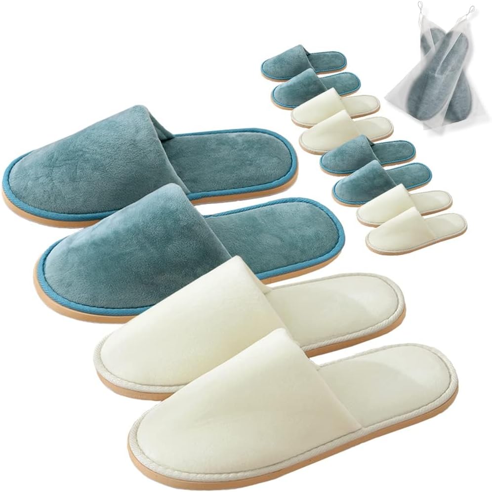 Non-Slip Disposable Slippers - 2-6 Pairs, Washable Velvet Closed Toe for Guests, Hotel & Spa