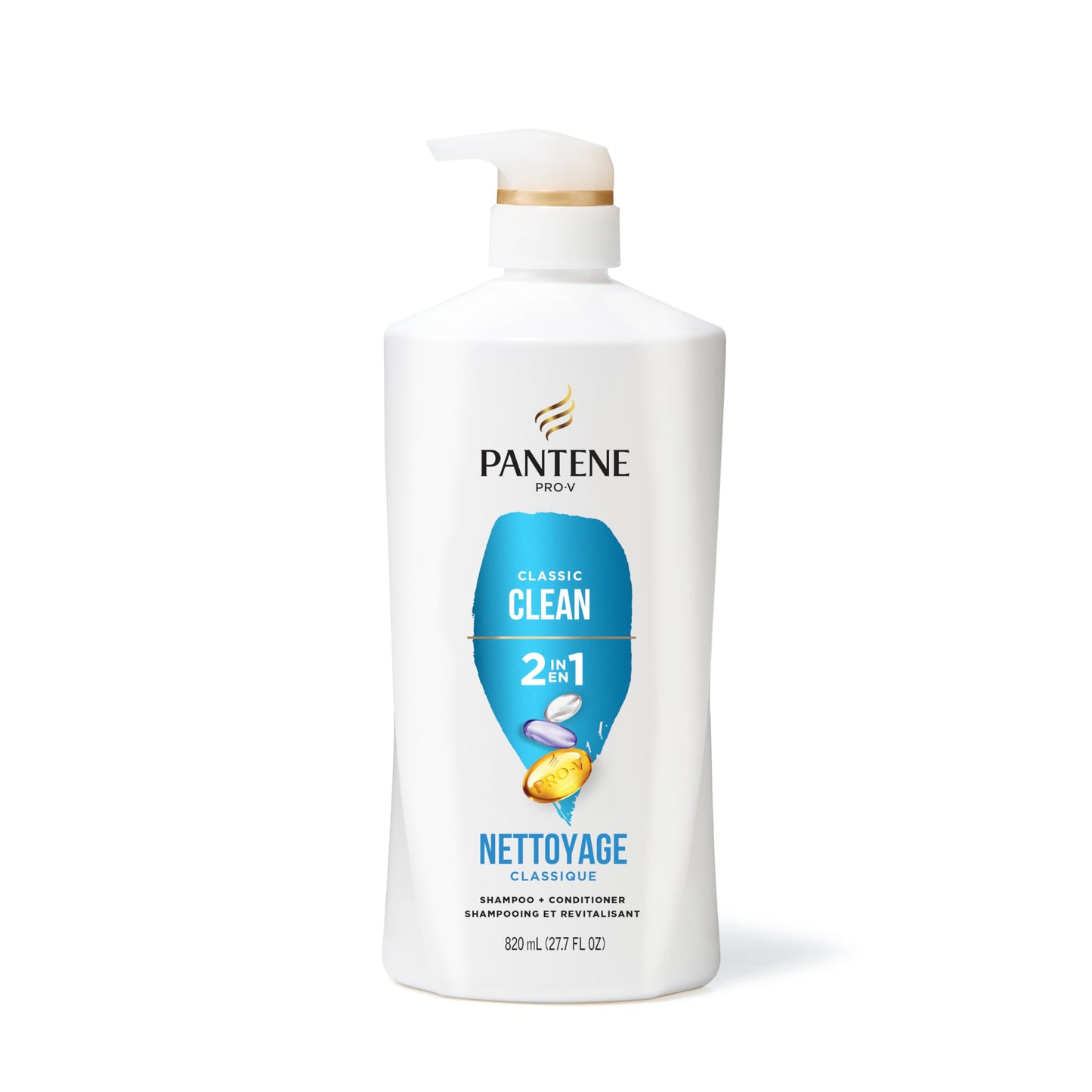 Pantene 2-in-1 Shampoo & Conditioner, Classic Clean - Pro-V Nutrients for Dry, Color-Treated Hair, Healthy Looking Hair Every Wash, Antioxidant-Rich, 27.7 Oz Each, 2-Pack + Rescue Shot (0.5 Oz)