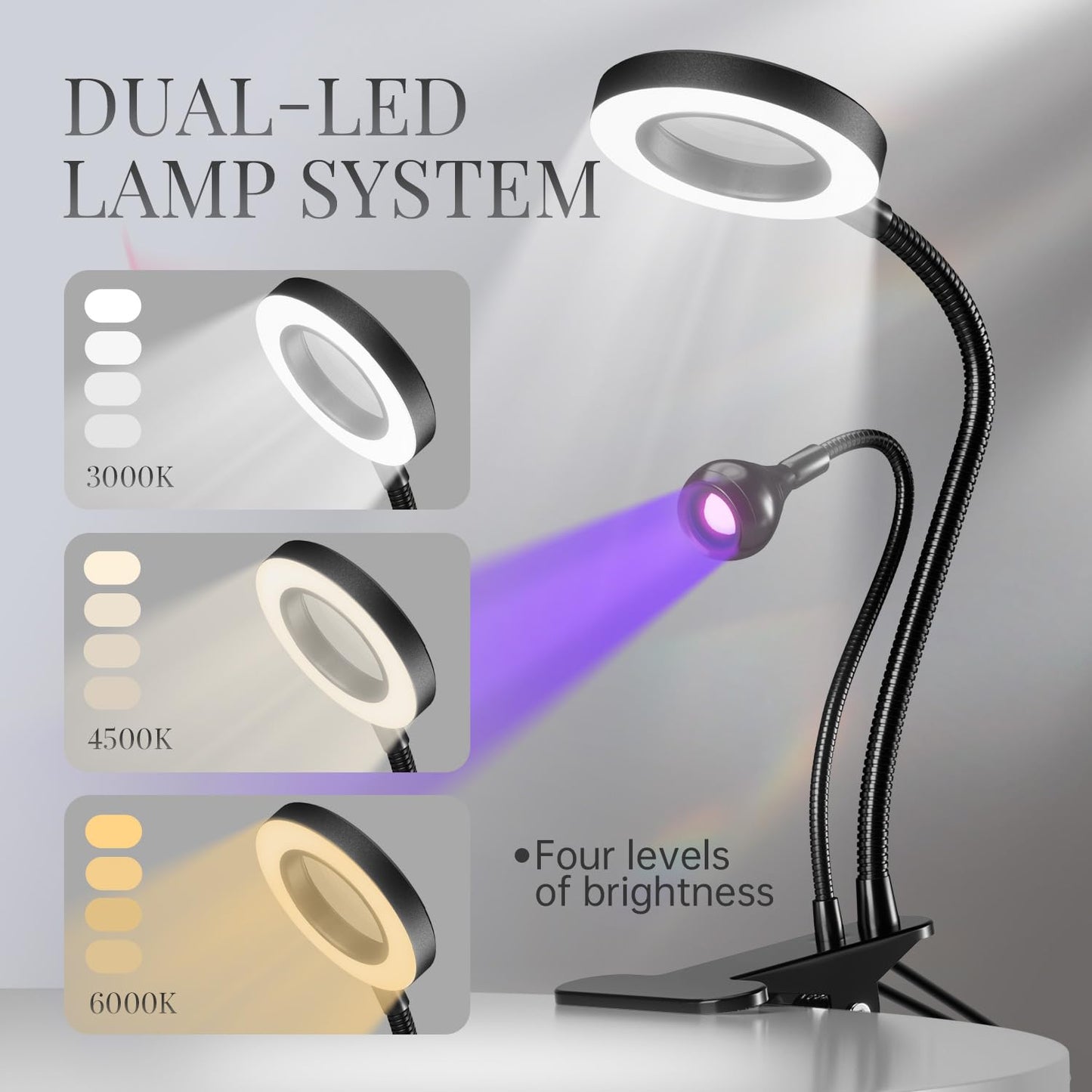 UV Nail Lamp with 6x Magnifier - Flash Cure Dual-Light Nail Dryer for Salon-Quality Manicures at Home
