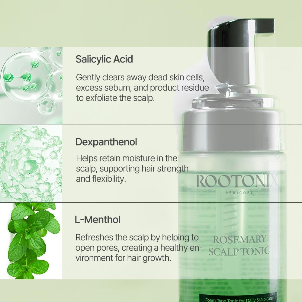 Rootonix Rosemary Scalp leave‑in Tonic – Sparkling Nutrient Foam with Rosemary, Biotin, Caffeine - Hair Growth Serum - 3.38 fl. oz. (100ml)