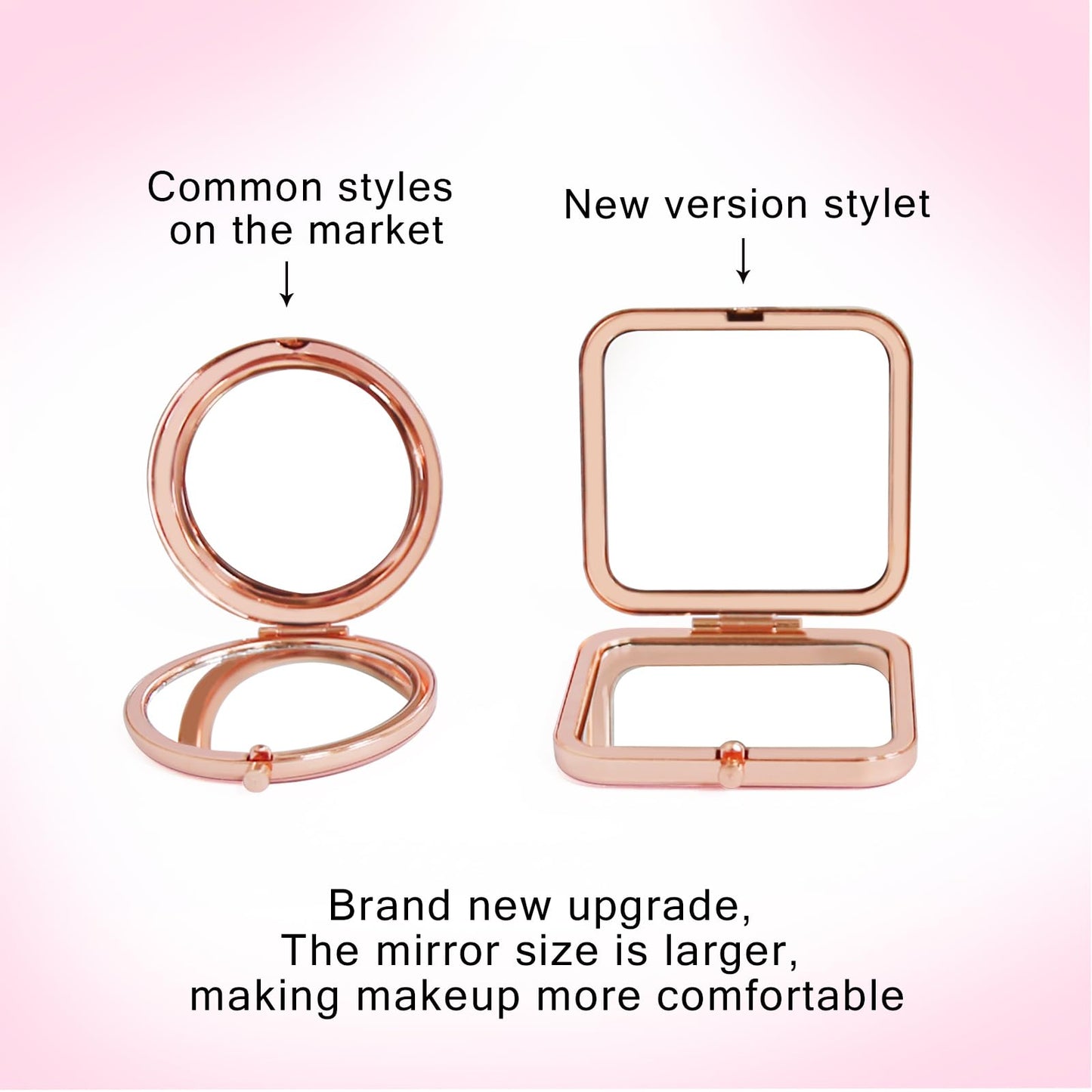 Compact Mirror, Pocket Travel Makeup Mirror, Double-Sided 2X / 1X Magnification, Small Folding Portable Handheld, 2.8 in Rose Gold