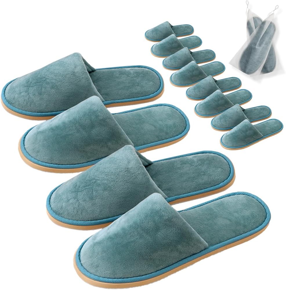 Non-Slip Disposable Slippers - 2-6 Pairs, Washable Velvet Closed Toe for Guests, Hotel & Spa