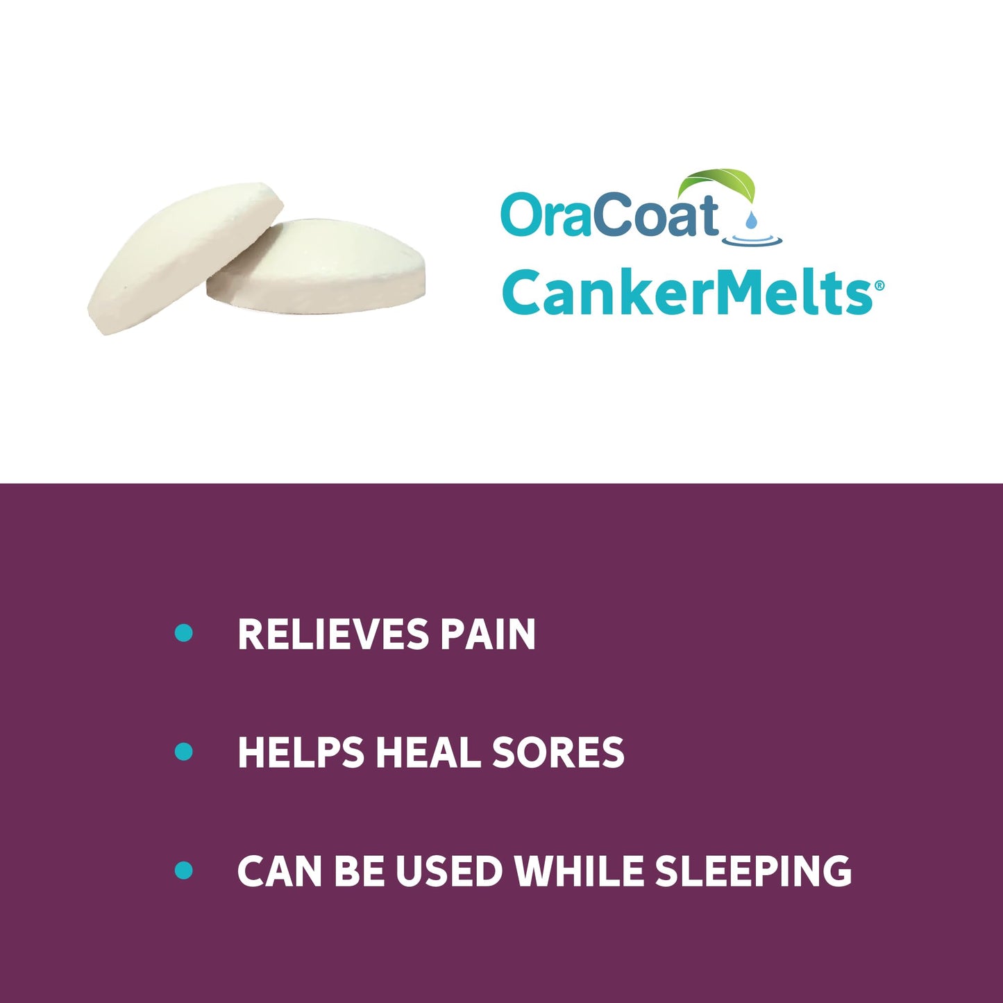Oracoat CankerMelts Canker Sore Treatment - Stick-On Pain Relief Melts for Fast Acting Relief Inside Mouth with Benzocaine, Hyaluronic Acid & Vitamin B12, Pack of 20