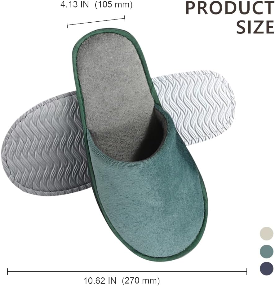 Non-Slip Disposable Slippers - 2-6 Pairs, Washable Velvet Closed Toe for Guests, Hotel & Spa