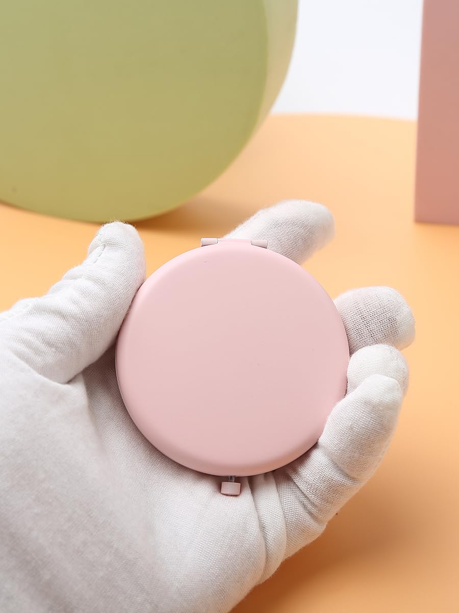 Double-Sided 1/2X Magnifying Pocket Makeup Mirror Round Pink