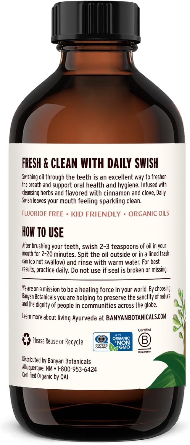 Organic Cinnamon Pulling Oil – Ayurvedic Mouthwash with Coconut Oil for Fresh Breath – 8 oz Vegan