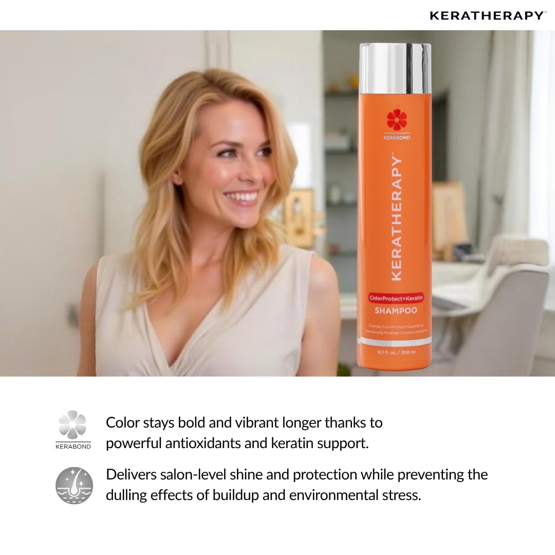 KERATHERAPY Keratin Infused Color Protect Shampoo, 10.1 fl. oz., 300 ml - Gluten Free Color Protecting Shampoo for Color Treated Hair with Kerabond Technology, Red Raspberry Oil, Omega 3 & 6