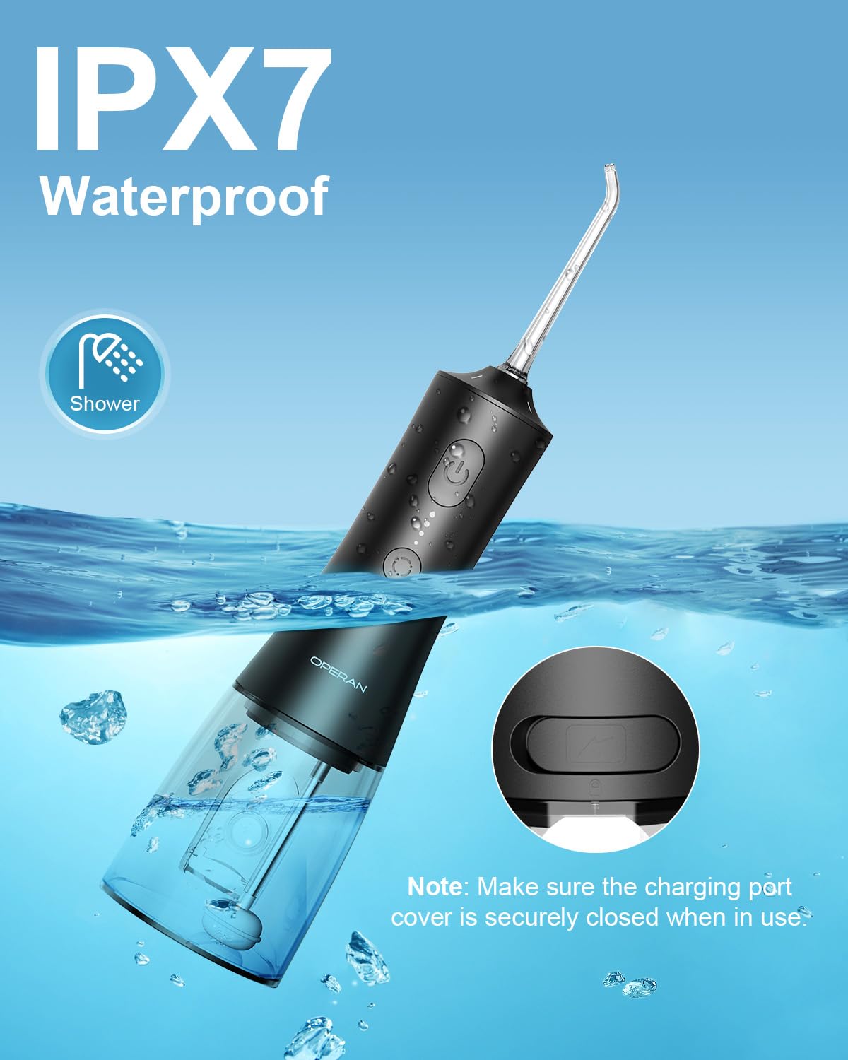 Operan Water Flosser for Teeth Cleaning Upgraded 300ml Cordless Water Dental Flossers Rechargeable Oral Irrigator with 4 Modes 4 Jet Tips IPX7 Waterproof Water Floss for Home Travel (Black)+1Pack