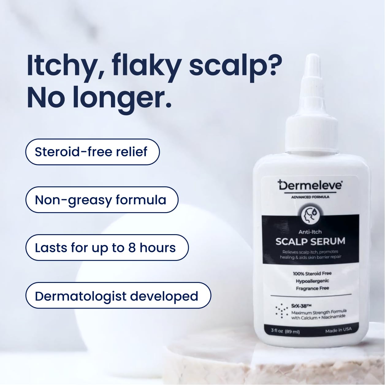 Dermeleve Scalp Serum for Neuropathic Itch, Sebborheic Dermatitis & Scalp Psoriasis | Dry Itchy Leave In Scalp Treatment | Quick Absorbing, Moisturizing & Non-Greasy (1 Pack)