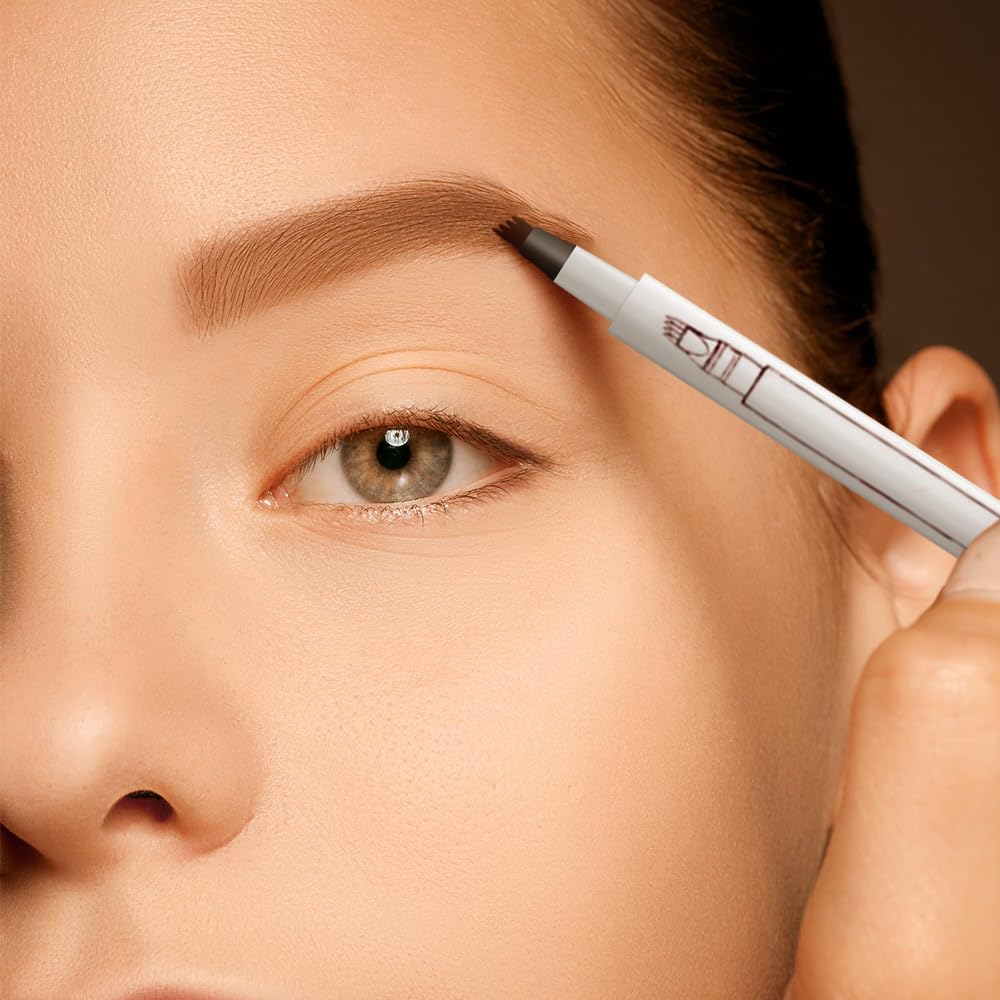 2 Pcs 3D Waterproof Magic Eyebrow Pencil, Upgrade Eyebrow Microblading Pen 4 Tipped Precise Brow Pen, Long-Lasting Fine Stroke Microblade Eyebrow Pencil (Gray)